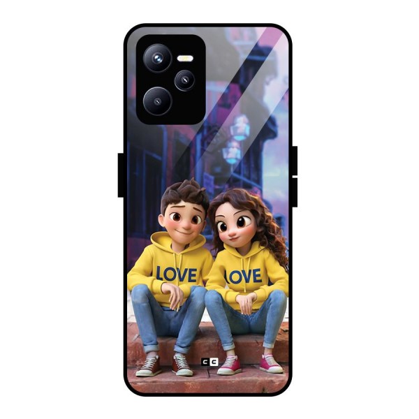 Cute Couple Sitting Glass Back Case for Realme C35