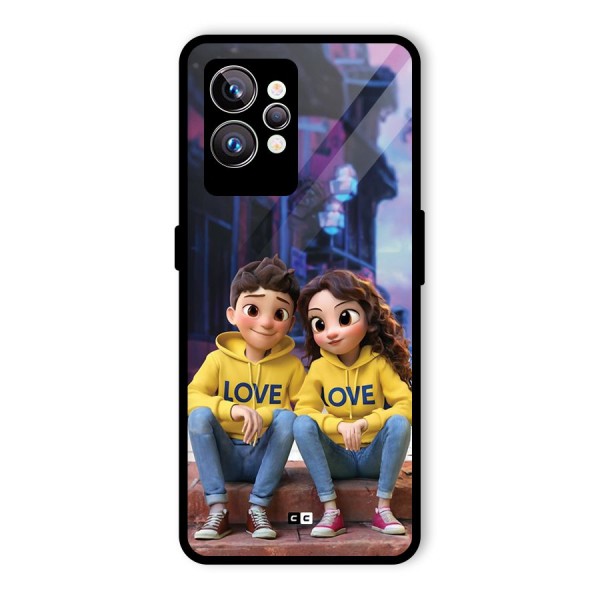 Cute Couple Sitting Glass Back Case for Realme GT2 Pro