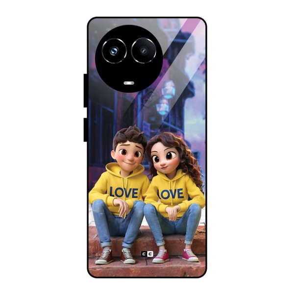 Cute Couple Sitting Glass Back Case for Realme Narzo 60X