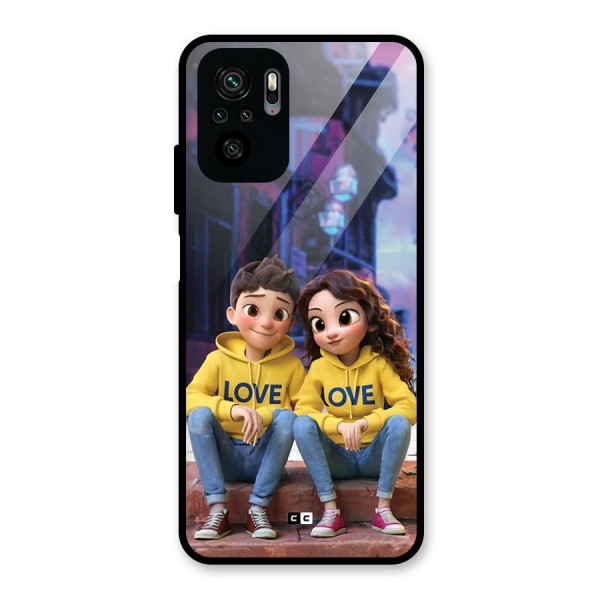 Cute Couple Sitting Glass Back Case for Redmi Note 10