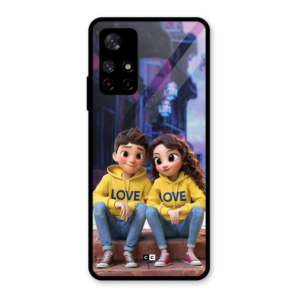 Cute Couple Sitting Glass Back Case for Redmi Note 11T 5G