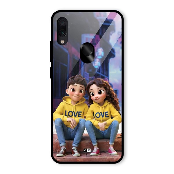 Cute Couple Sitting Glass Back Case for Redmi Note 7