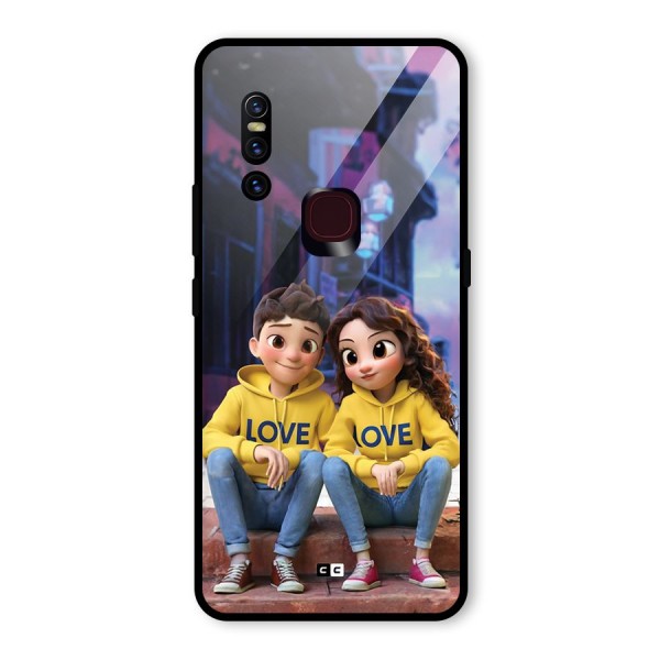 Cute Couple Sitting Glass Back Case for Vivo V15