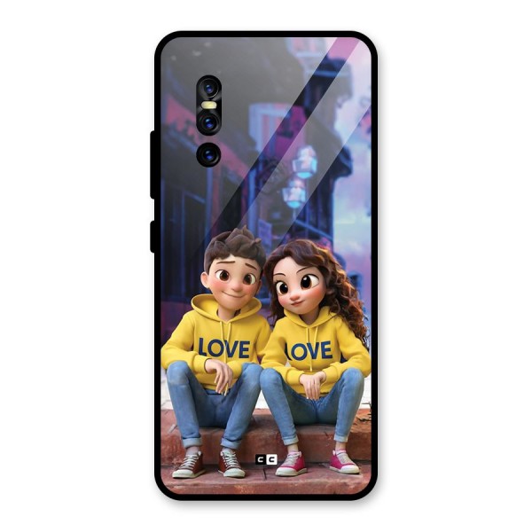 Cute Couple Sitting Glass Back Case for Vivo V15 Pro