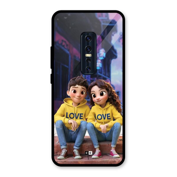 Cute Couple Sitting Glass Back Case for Vivo V17 Pro