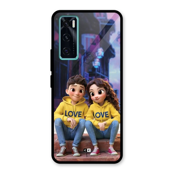 Cute Couple Sitting Glass Back Case for Vivo V20 SE