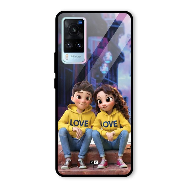 Cute Couple Sitting Glass Back Case for Vivo X60