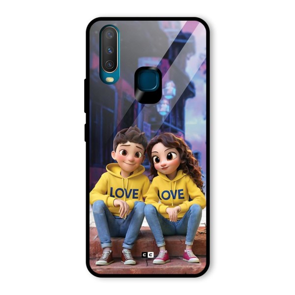 Cute Couple Sitting Glass Back Case for Vivo Y15