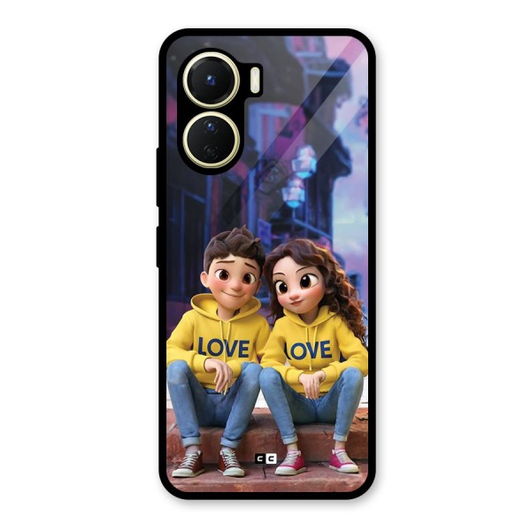 Cute Couple Sitting Glass Back Case for Vivo Y16