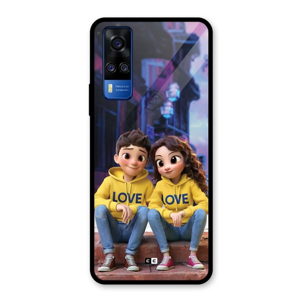 Cute Couple Sitting Glass Back Case for Vivo Y51