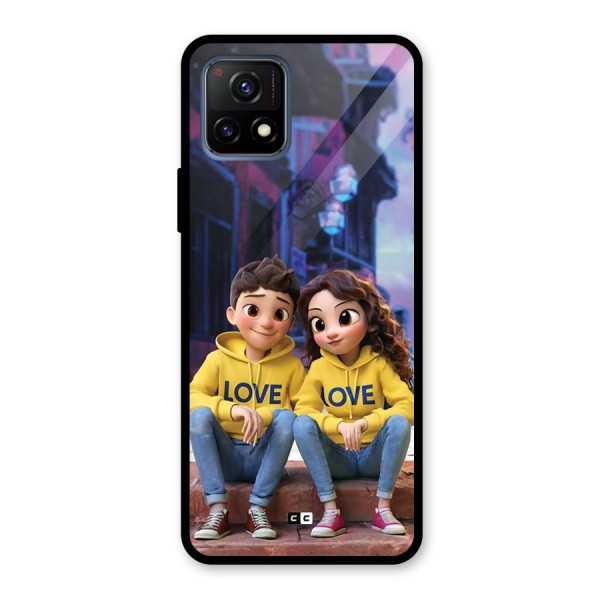 Cute Couple Sitting Glass Back Case for Vivo Y72 5G