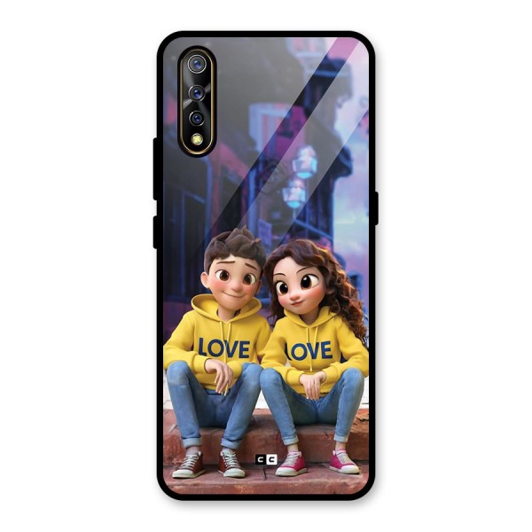 Cute Couple Sitting Glass Back Case for Vivo Z1x