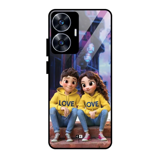 Cute Couple Sitting Glass Back Case for realme C55