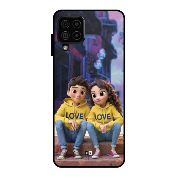 Cute Couple Sitting Metal Back Case for Galaxy A22 4G