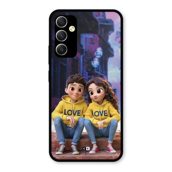 Cute Couple Sitting Metal Back Case for Galaxy A34