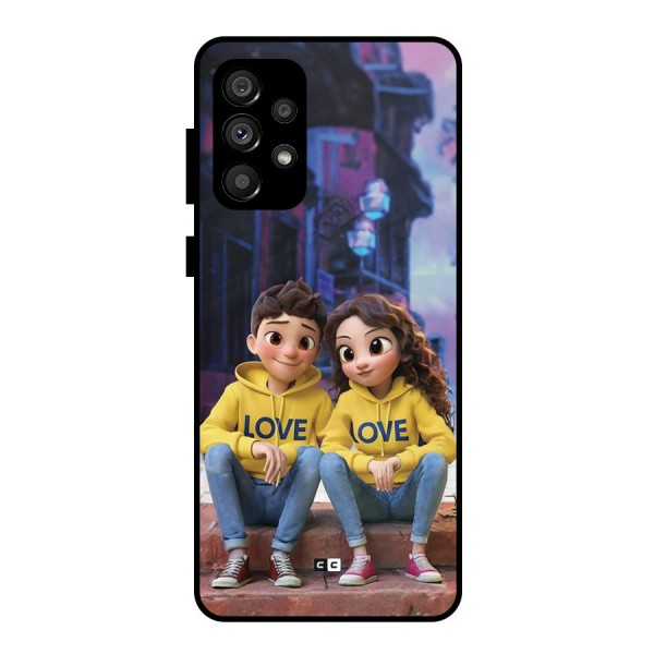 Cute Couple Sitting Metal Back Case for Galaxy A73 5G