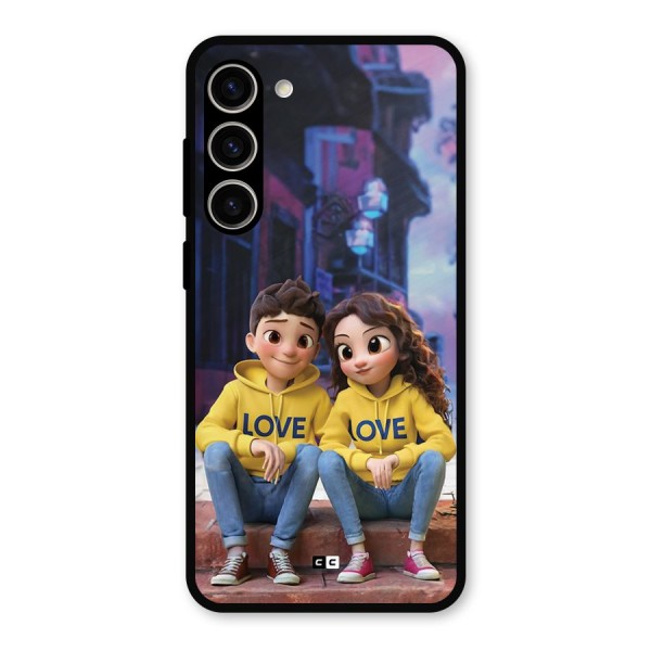 Cute Couple Sitting Metal Back Case for Galaxy S23 Plus