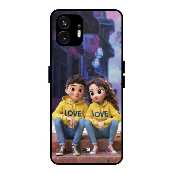 Cute Couple Sitting Metal Back Case for Nothing Phone 2