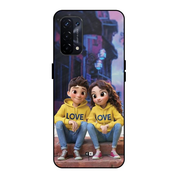 Cute Couple Sitting Metal Back Case for Oppo A74 5G