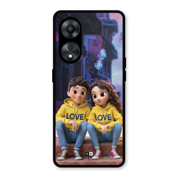 Cute Couple Sitting Metal Back Case for Oppo A78