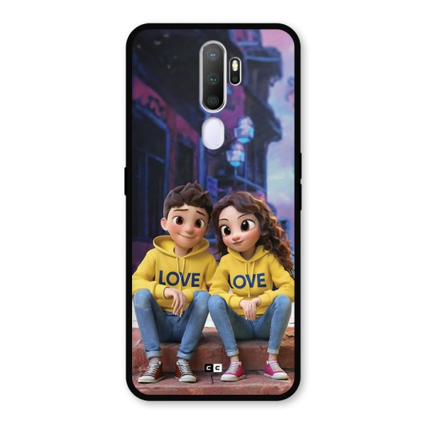 Cute Couple Sitting Metal Back Case for Oppo A9 (2020)