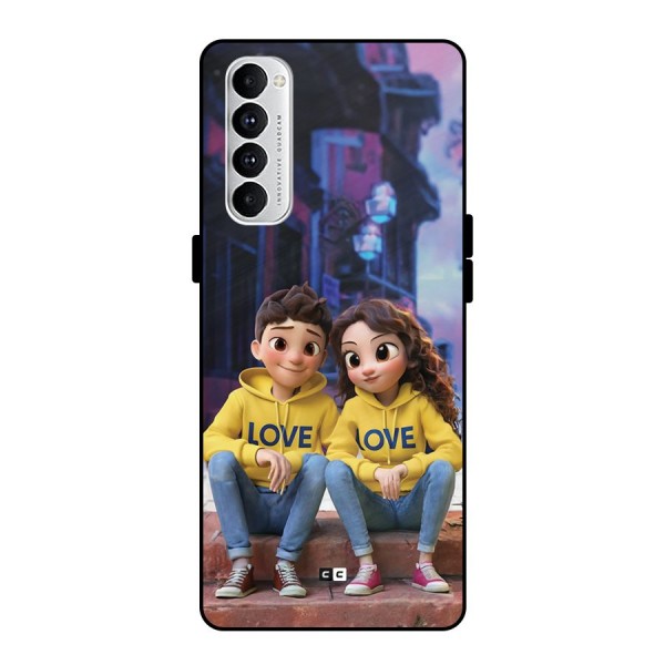 Cute Couple Sitting Metal Back Case for Oppo Reno4 Pro