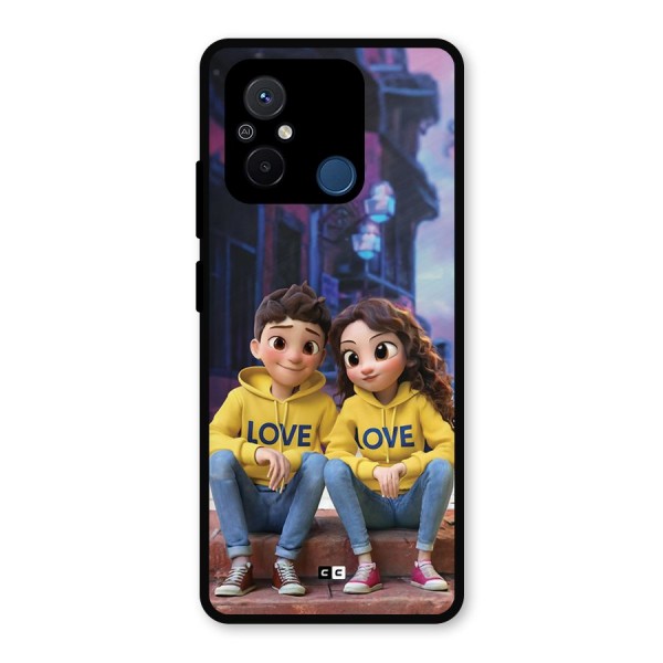 Cute Couple Sitting Metal Back Case for Poco C55