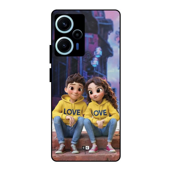 Cute Couple Sitting Metal Back Case for Poco F5