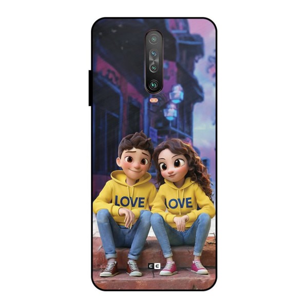 Cute Couple Sitting Metal Back Case for Poco X2