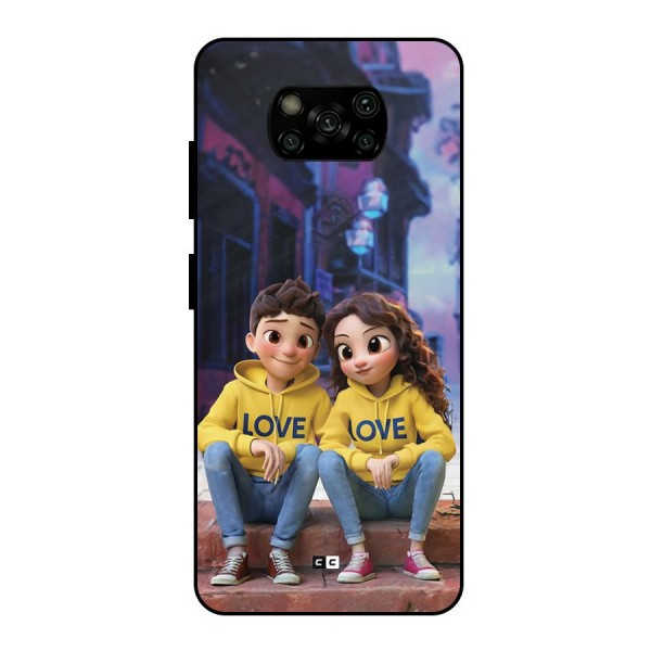 Cute Couple Sitting Metal Back Case for Poco X3