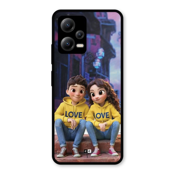 Cute Couple Sitting Metal Back Case for Poco X5