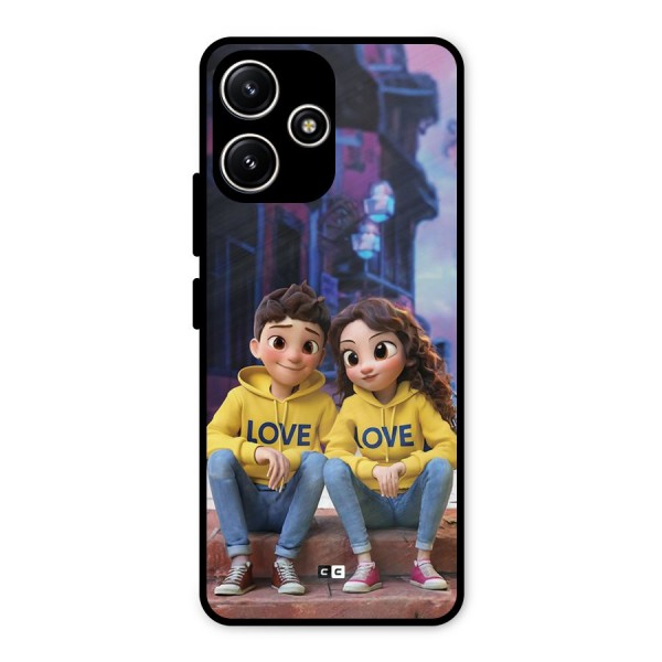 Cute Couple Sitting Metal Back Case for Redmi 12 5G