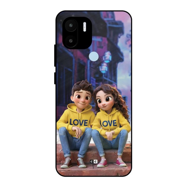 Cute Couple Sitting Metal Back Case for Redmi A1 Plus