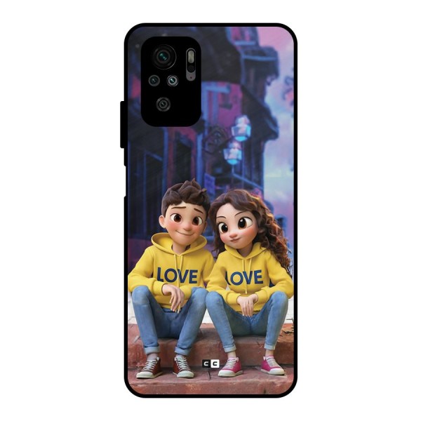 Cute Couple Sitting Metal Back Case for Redmi Note 10