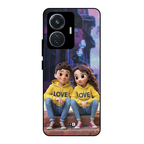 Cute Couple Sitting Metal Back Case for Vivo T1 44W