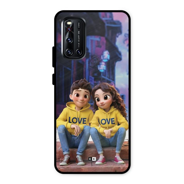 Cute Couple Sitting Metal Back Case for Vivo V19