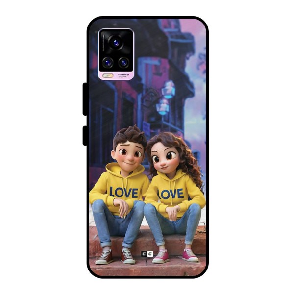 Cute Couple Sitting Metal Back Case for Vivo V20 Pro