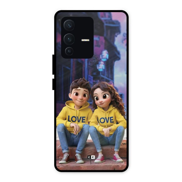 Cute Couple Sitting Metal Back Case for Vivo V23 5G