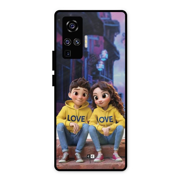 Cute Couple Sitting Metal Back Case for Vivo X50 Pro