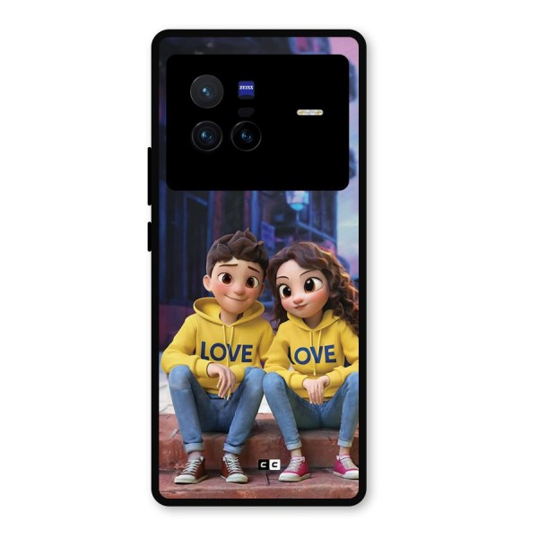 Cute Couple Sitting Metal Back Case for Vivo X80