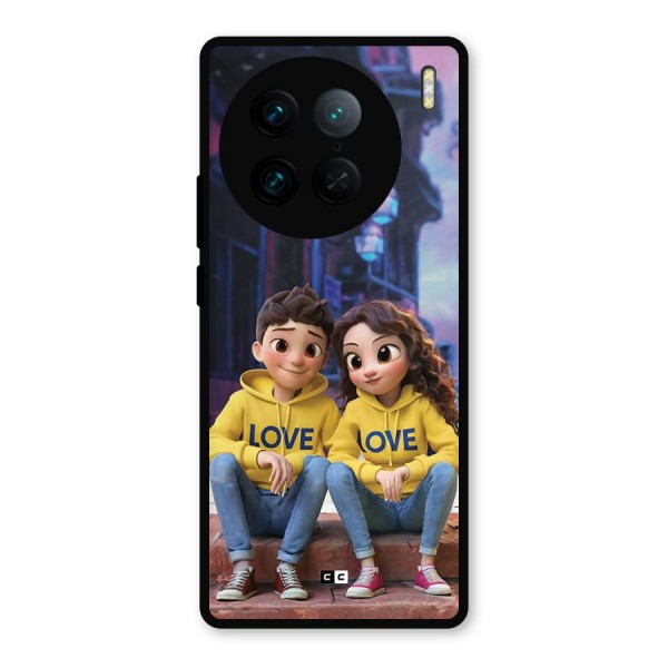 Cute Couple Sitting Metal Back Case for Vivo X90 Pro