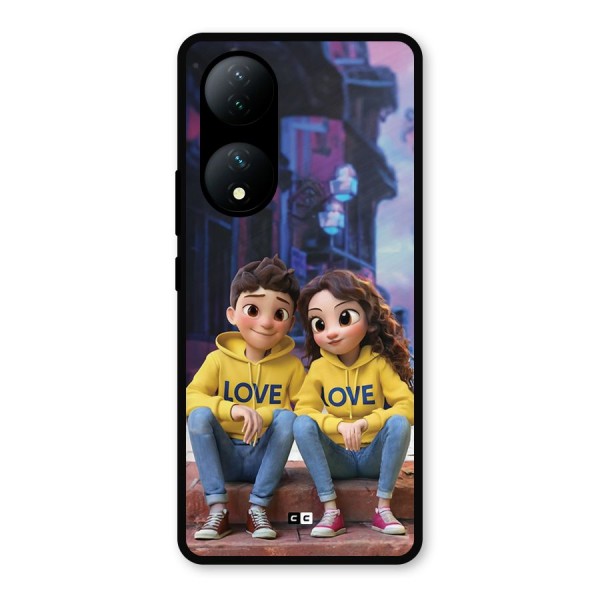 Cute Couple Sitting Metal Back Case for Vivo Y100a