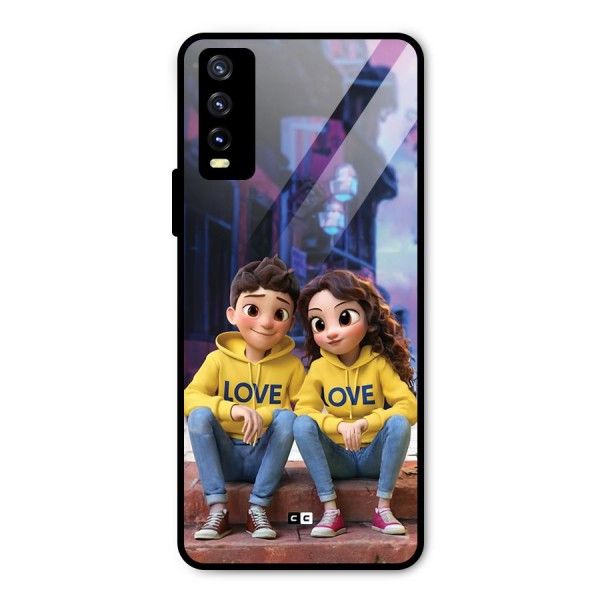 Cute Couple Sitting Metal Back Case for Vivo Y20 2021