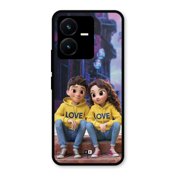 Cute Couple Sitting Metal Back Case for Vivo Y22s