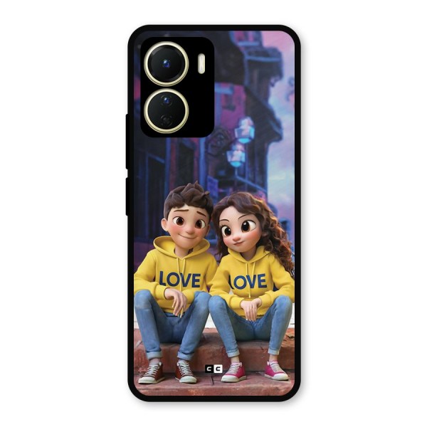 Cute Couple Sitting Metal Back Case for Vivo Y56