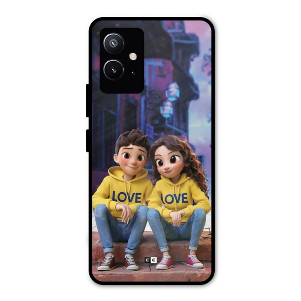 Cute Couple Sitting Metal Back Case for Vivo Y75 5G