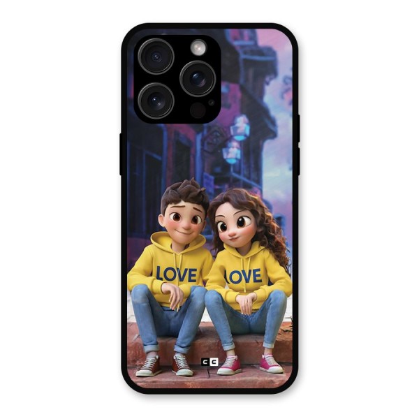 Cute Couple Sitting Metal Back Case for iPhone 15 Pro Max