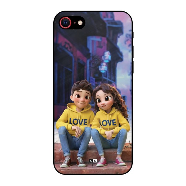 Cute Couple Sitting Metal Back Case for iPhone SE 2020