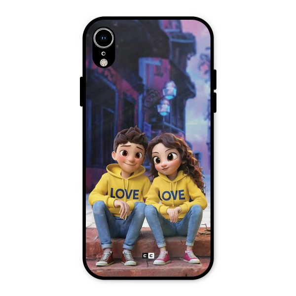 Cute Couple Sitting Metal Back Case for iPhone XR