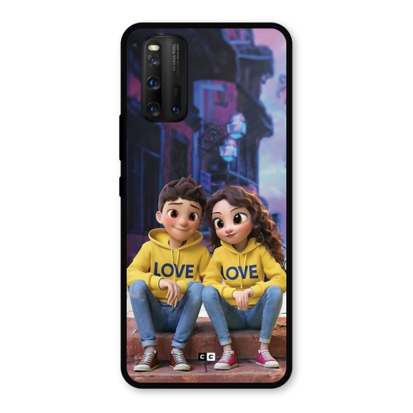 Cute Couple Sitting Metal Back Case for iQOO 3